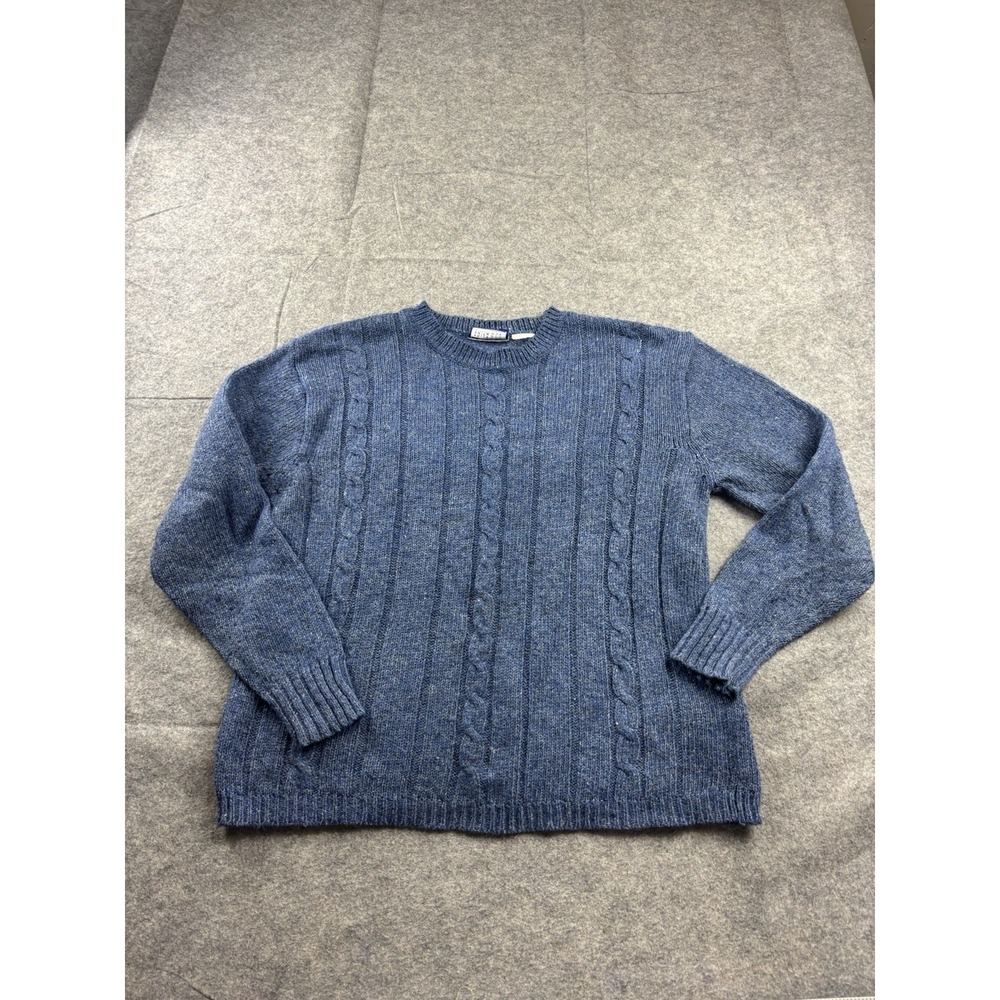 VTG Erika & Co Women's M? Blue Cable Knit Wool Blend Sweater Granola Cabin cozy